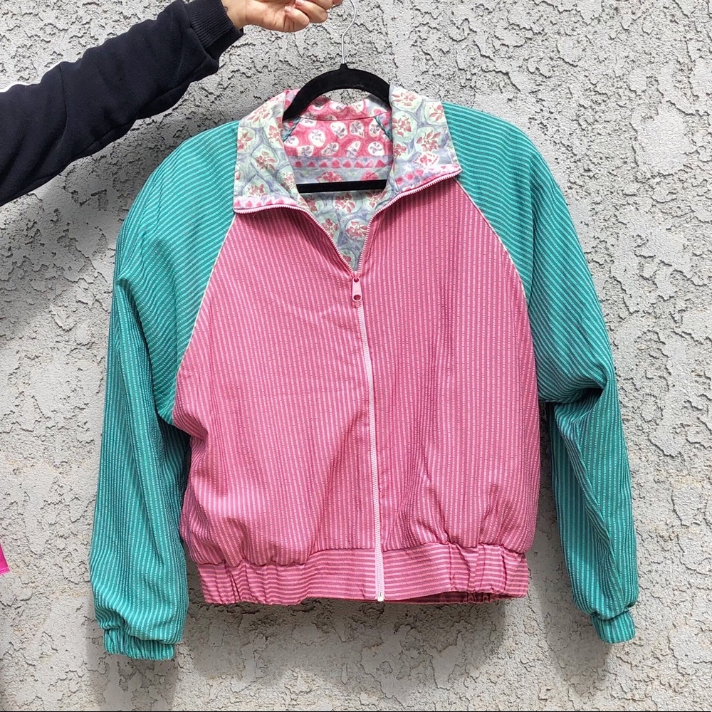 Vintage pink/green puff zip jacket